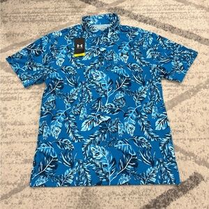 Brand new under armour playoff polo floral blue size large